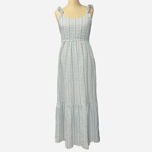 Jessica Simpson L Maxi Dress Tiered Embroidered Prairie Boho Cottage Coastal 70s